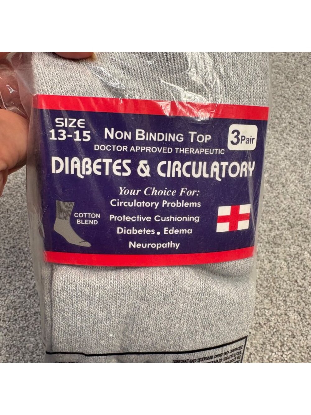 Diamond Star Diabetes Circulation Socks Size 13-15 Gray 3 Pairs New Cotton Blend